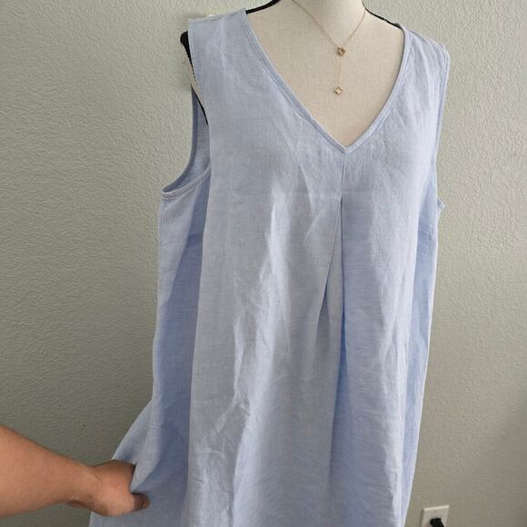 J. Jill Love Linen A-Line Dress Size L Powder Blue Coastal V-Neck Striped Hem - Picture 5 of 10